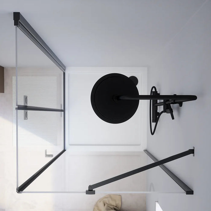 Box doccia 80x70 cm con apertura a libro lato sinistro e parete fissa, profili nero opaco e vetro 8mm trasparente h195 | Fiji