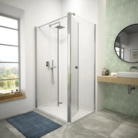 Box doccia 110x90 cm porta saloon e parete fissa profili cromati e vetro da 8mm trasparente h195 | Fiji