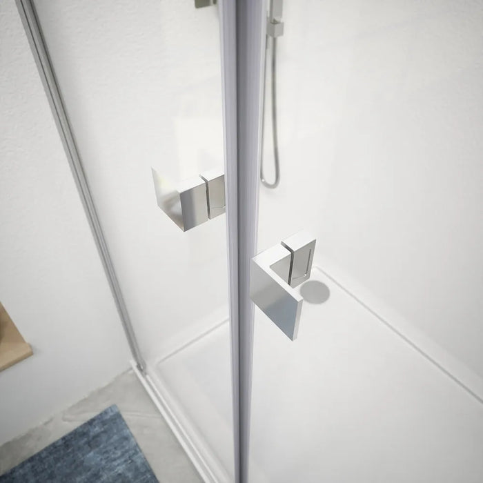 Box doccia 80x80 cm porta saloon e parete fissa profili cromati e vetro da 8mm trasparente h195 | Fiji
