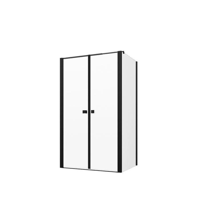 Box doccia 90x70 cm porta saloon e parete fissa profili nero opaco e vetro da 8mm trasparente h195 | Fiji