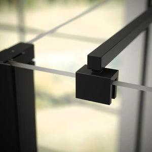 Box doccia 80x70 cm porta saloon e parete fissa profili nero opaco e vetro da 8mm trasparente h195 | Fiji