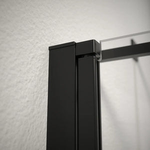Box doccia 80x70 cm porta saloon e parete fissa profili nero opaco e vetro da 8mm trasparente h195 | Fiji