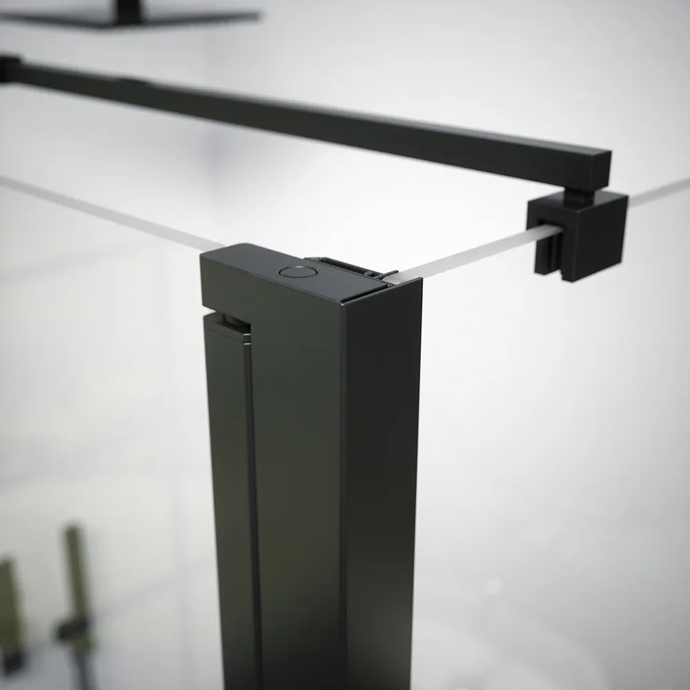 Box doccia 80x70 cm porta saloon e parete fissa profili nero opaco e vetro da 8mm trasparente h195 | Fiji