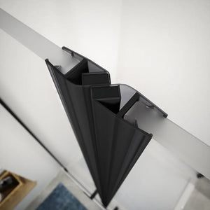 Box doccia 80x90 cm porta saloon e parete fissa profili nero opaco e vetro da 8mm trasparente h195 | Fiji