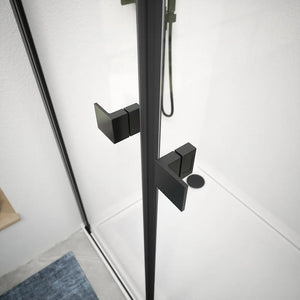 Box doccia 90x70 cm porta saloon e parete fissa profili nero opaco e vetro da 8mm trasparente h195 | Fiji