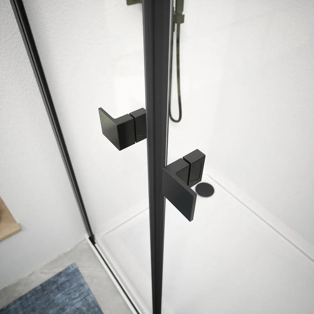 Box doccia 100x80 cm porta saloon e parete fissa profili nero opaco e vetro da 8mm trasparente h195 | Fiji