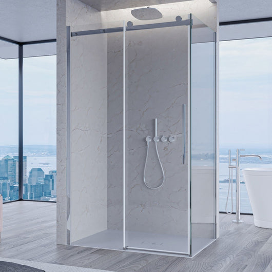 Box doccia due lati trasparente anticalcare porta scorrevole h195 8mm euclide, misura 70x100