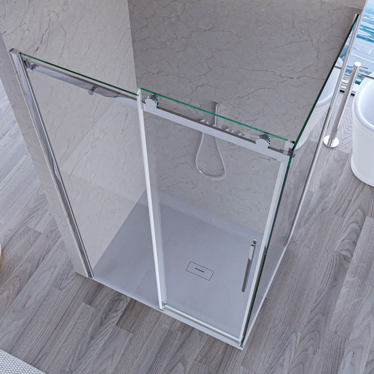 Box doccia due lati trasparente anticalcare porta scorrevole h195 8mm euclide, misura 70x100