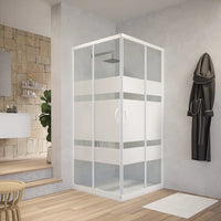 Box doccia angolare 80x80 cm serigrafato 4 mm profili bianchi | Grenada
