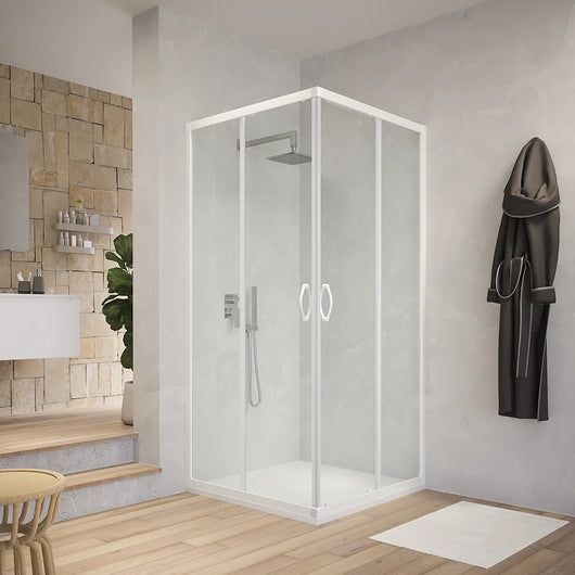 Box doccia angolare 80x80 cm trasparente 4 mm profili bianchi | Grenada