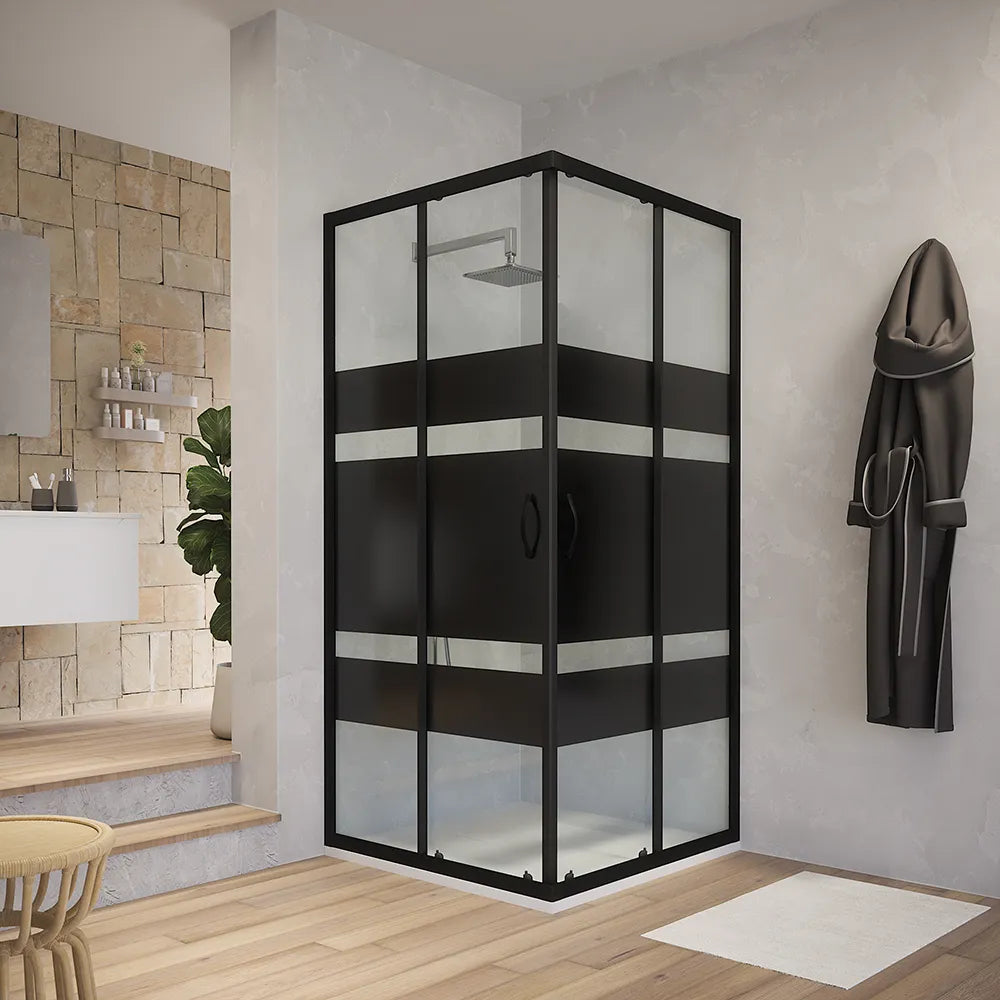 Box doccia angolare 80x80 cm serigrafato 4 mm profili neri | Willis