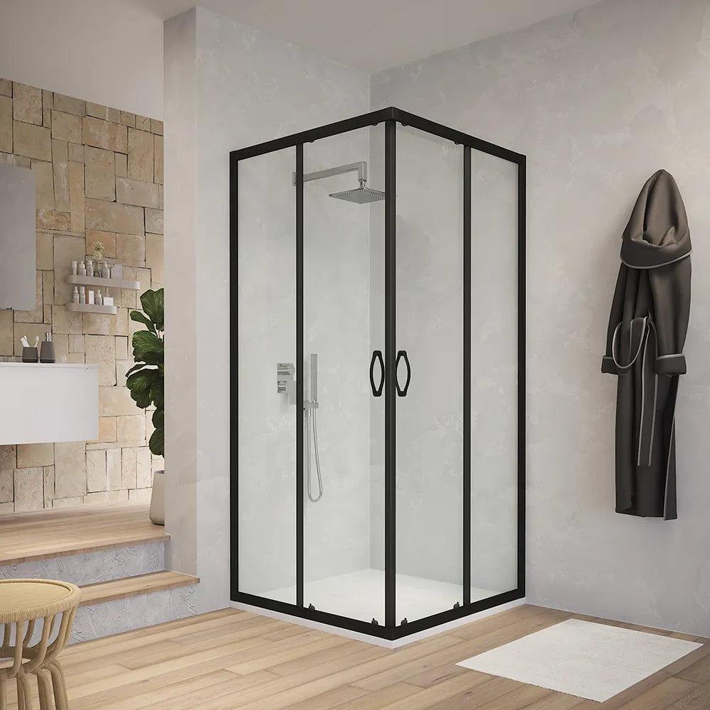 Box doccia angolare 70x70 cm trasparente 4 mm profili neri | Willis