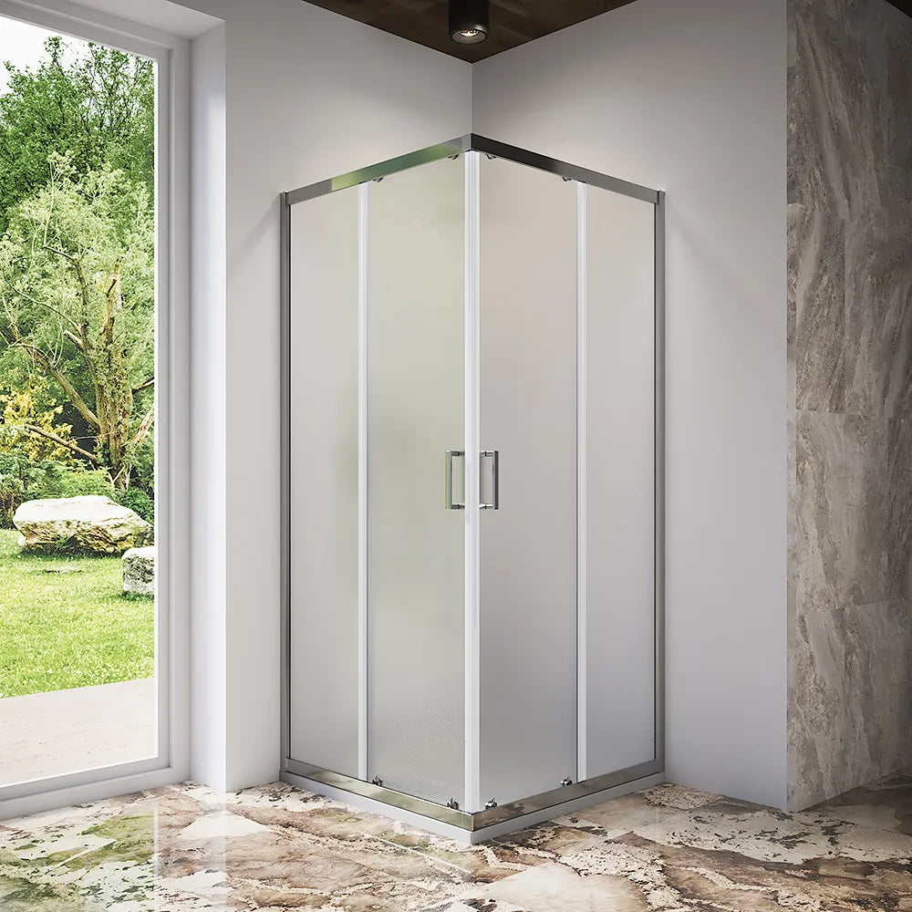Box doccia 90x90 cm angolare scorrevole profili cromati vetro 6mm stampato h185 | Tonga