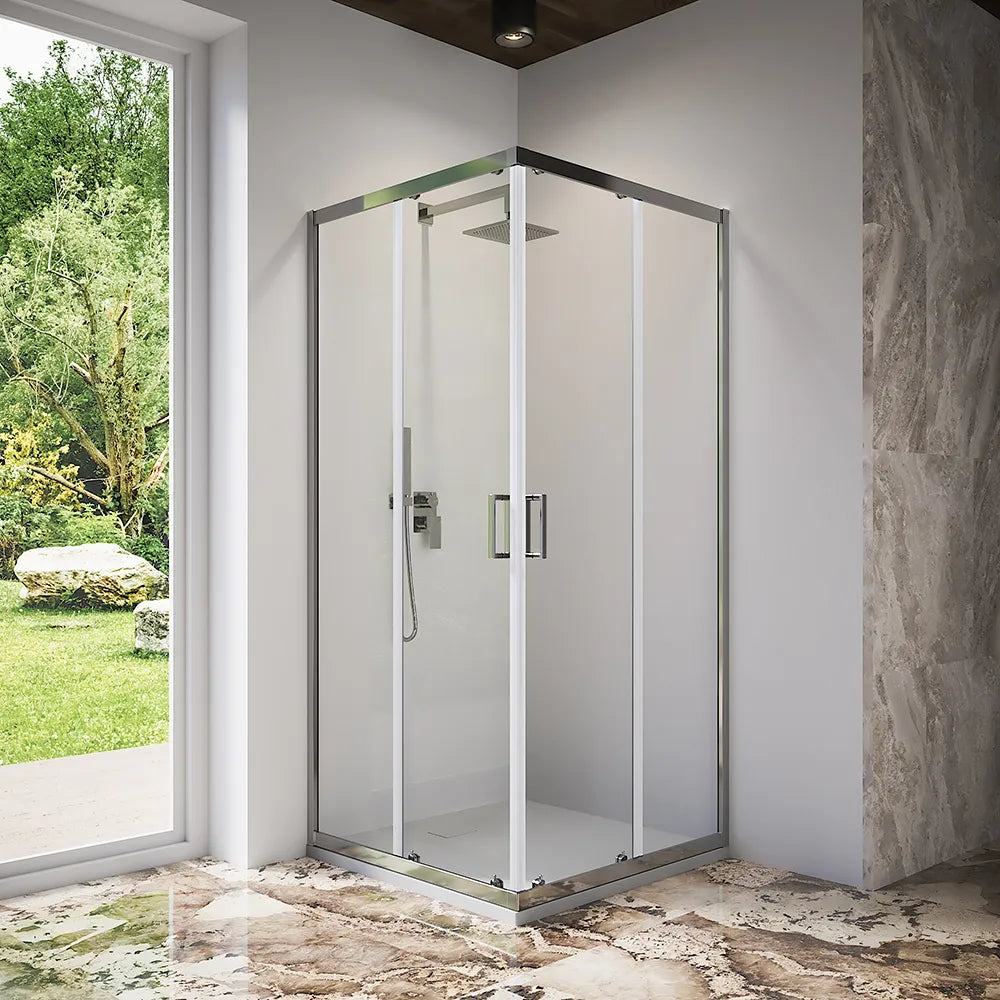Box doccia 90x90 cm angolare scorrevole profili cromati vetro 6mm trasparente h185 | Tonga