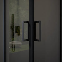 Box doccia 90x90 cm angolare scorrevole profili nero opaco vetro 6mm fumè h185 | Tonga