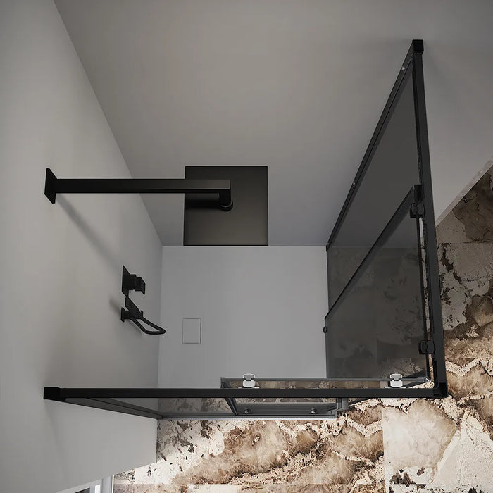 Box doccia 80x80 cm angolare scorrevole profili nero opaco vetro 6mm fumè h185 | Tonga