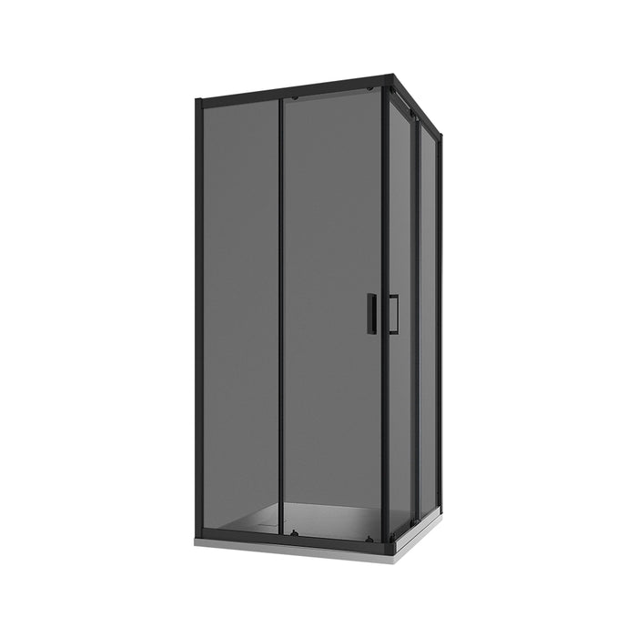 Box doccia 90x90 cm angolare scorrevole profili nero opaco vetro 6mm fumè h185 | Tonga
