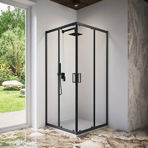 Box doccia 90x90 cm angolare scorrevole profili nero opaco vetro 6mm trasparente h185 | Tonga