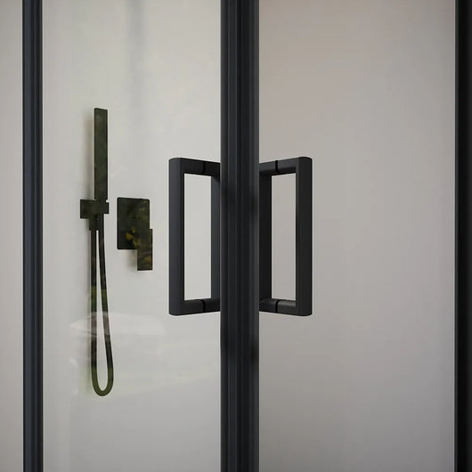 Box doccia 80x80 cm angolare scorrevole profili nero opaco vetro 6mm trasparente h185 | Tonga