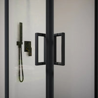 Box doccia 90x90 cm angolare scorrevole profili nero opaco vetro 6mm trasparente h185 | Tonga