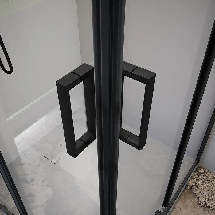Box doccia 80x80 cm angolare scorrevole profili nero opaco vetro 6mm trasparente h185 | Tonga