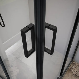 Box doccia 75x75 cm angolare scorrevole profili nero opaco vetro 6mm trasparente h185 | Tonga