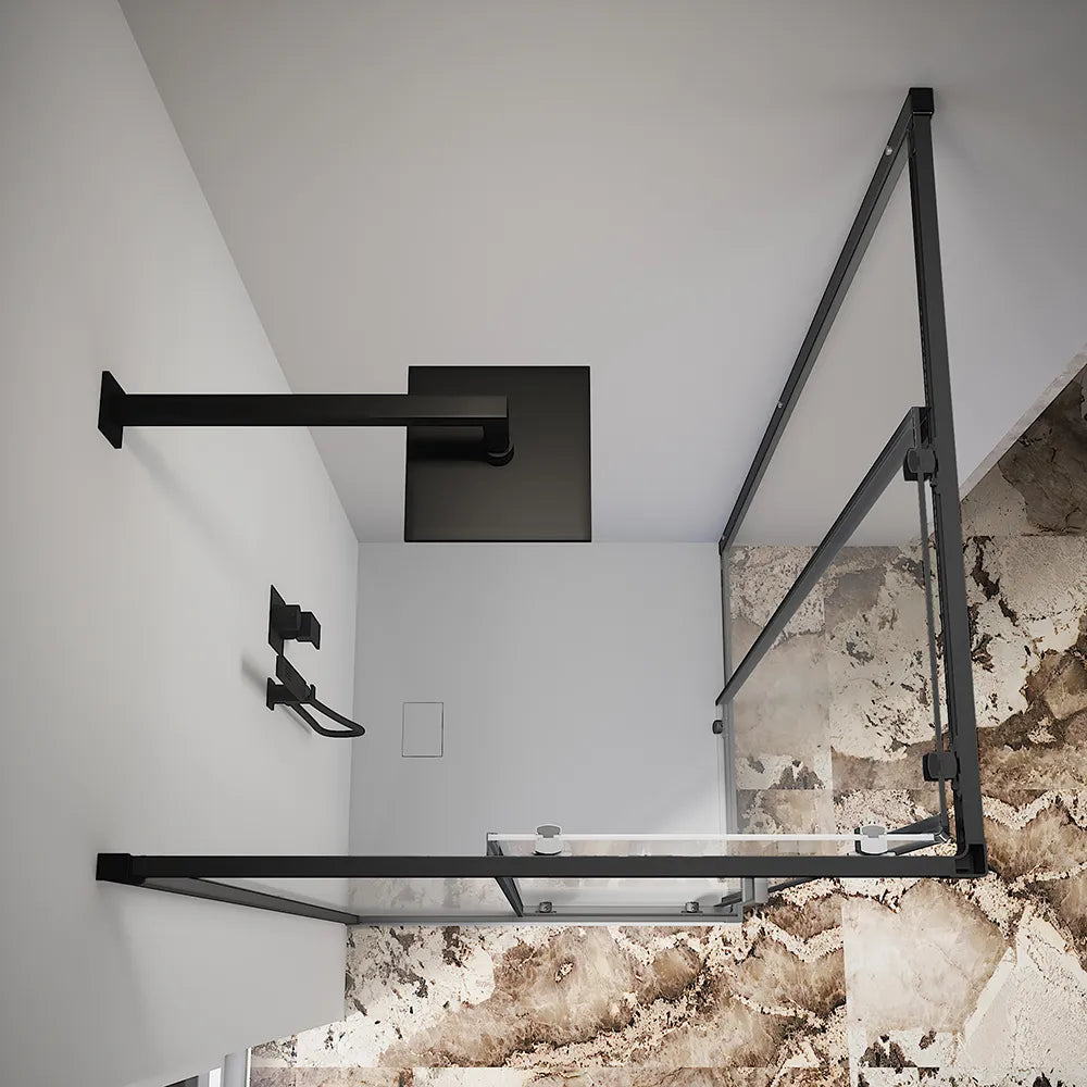 Box doccia 75x75 cm angolare scorrevole profili nero opaco vetro 6mm trasparente h185 | Tonga