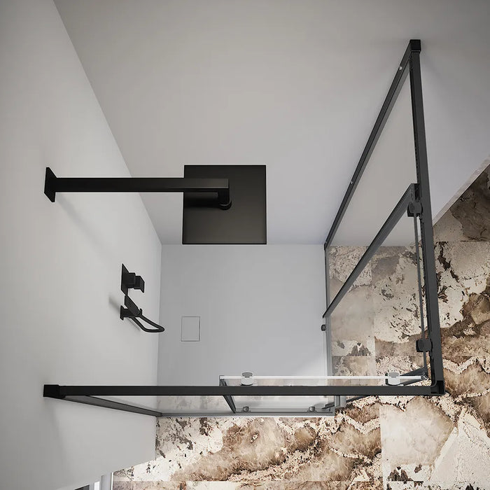 Box doccia 75x75 cm angolare scorrevole profili nero opaco vetro 6mm trasparente h185 | Tonga