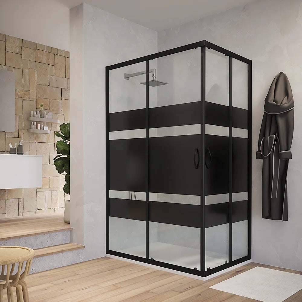 Box doccia angolare 70x120 cm serigrafato 4 mm profili neri | Willis