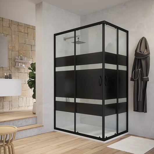 Box doccia angolare 80x100 cm serigrafato 4 mm profili neri | Willis