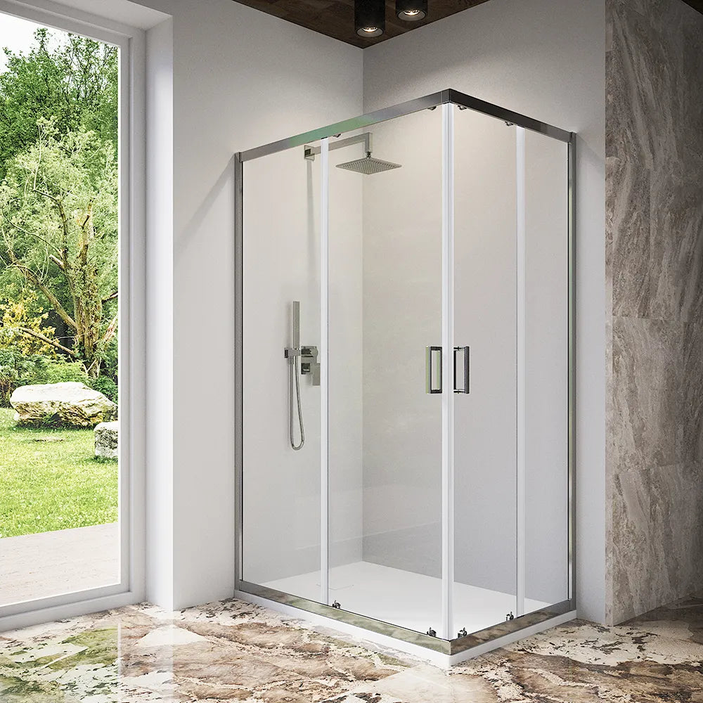 Box doccia 80x120 cm angolare scorrevole profili cromati vetro 6mm trasparente h185 | Tonga