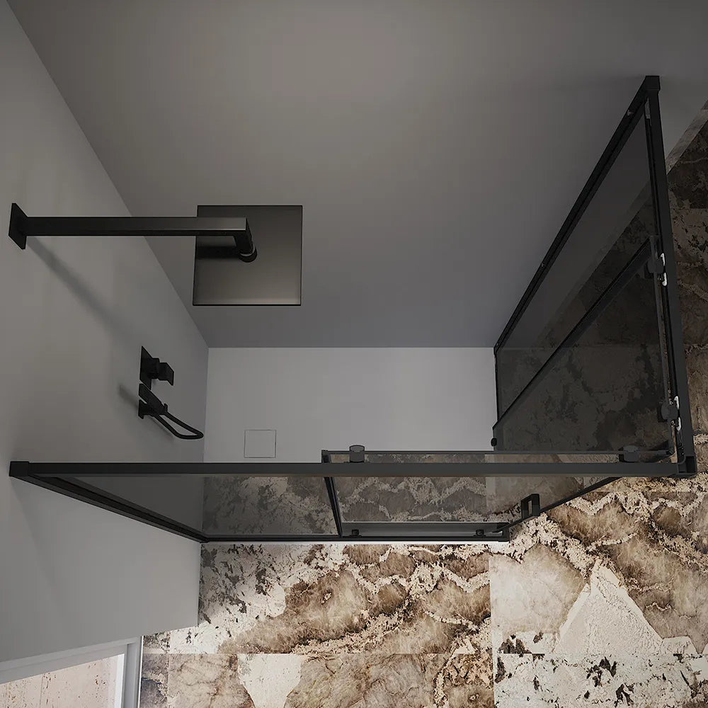 Box doccia 80x90 cm angolare scorrevole profili nero opaco vetro 6mm fumè h185 | Tonga