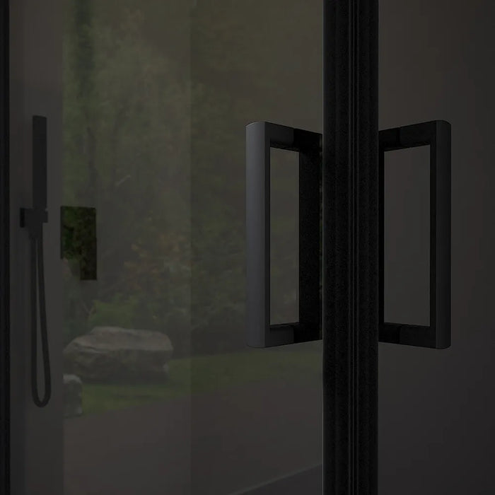 Box doccia 80x90 cm angolare scorrevole profili nero opaco vetro 6mm fumè h185 | Tonga