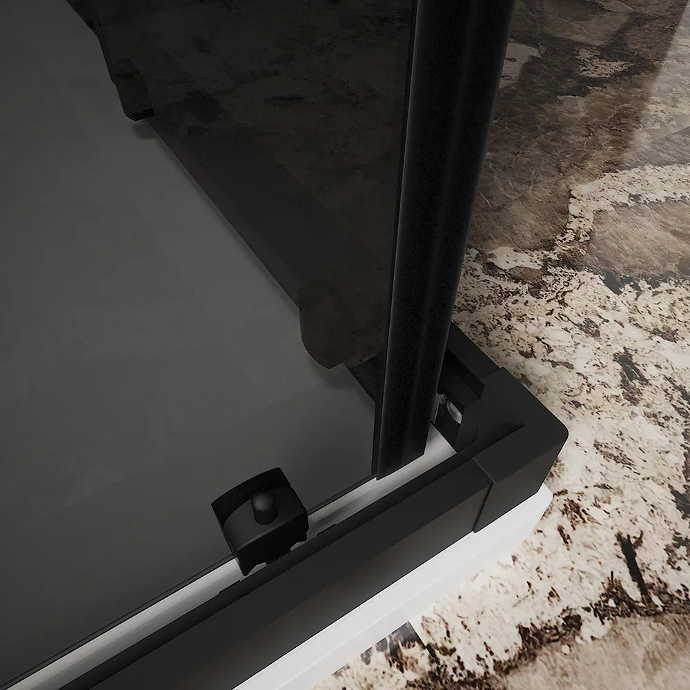 Box doccia 80x100 cm angolare scorrevole profili nero opaco vetro 6mm fumè h185 | Tonga