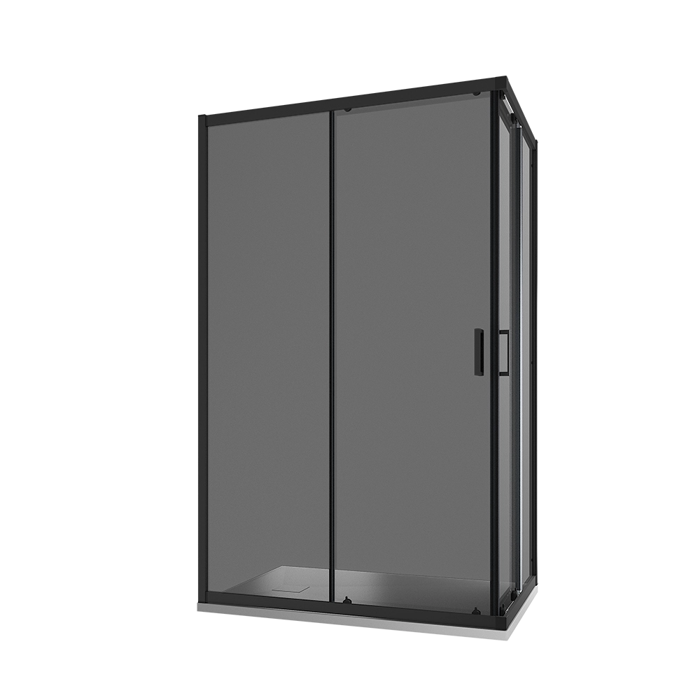 Box doccia 80x100 cm angolare scorrevole profili nero opaco vetro 6mm fumè h185 | Tonga
