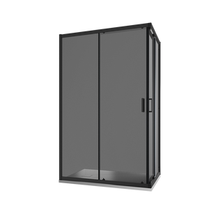 Box doccia 80x100 cm angolare scorrevole profili nero opaco vetro 6mm fumè h185 | Tonga