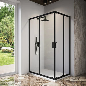 Box doccia 80x90 cm angolare scorrevole profili nero opaco vetro 6mm trasparente h185 | Tonga
