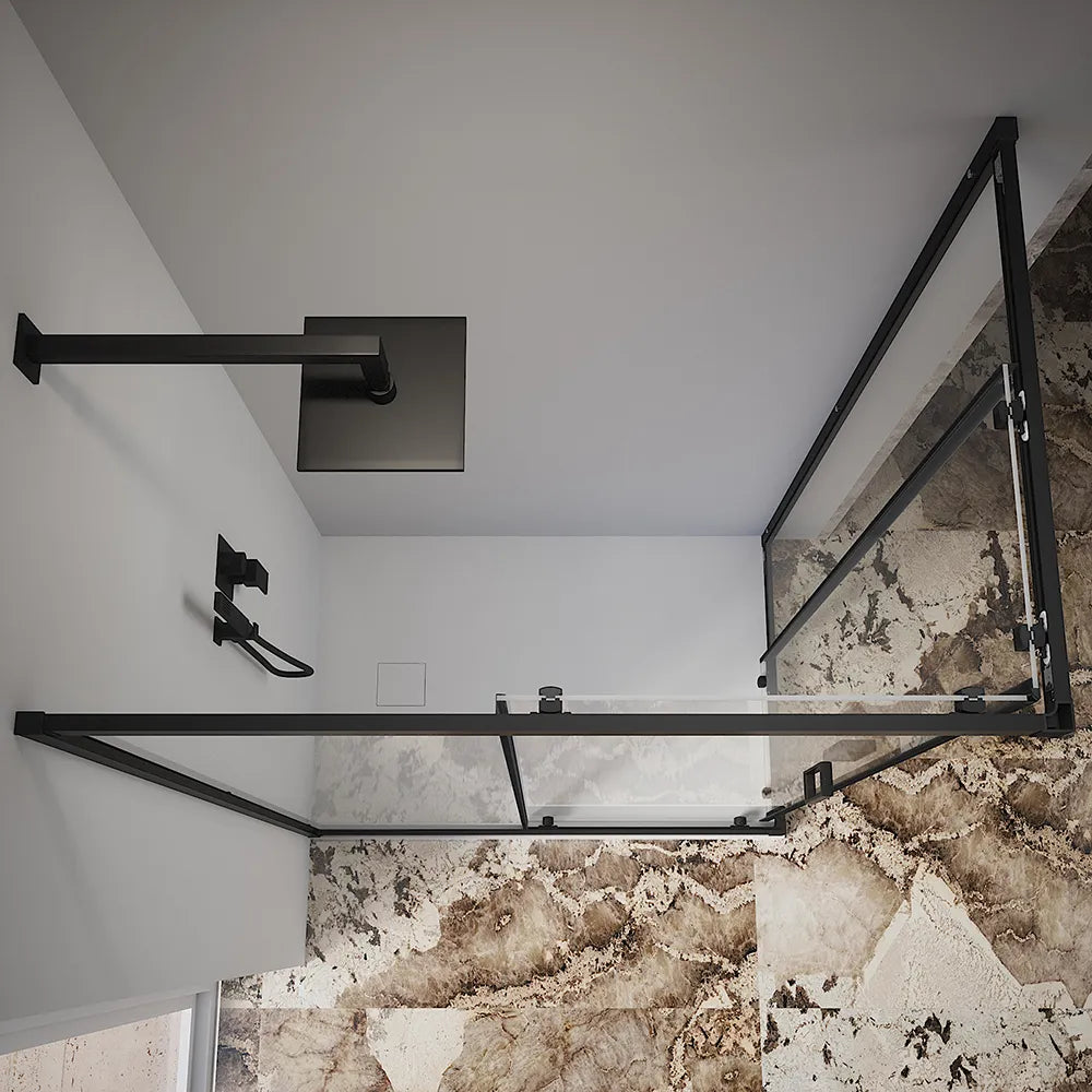 Box doccia 80x90 cm angolare scorrevole profili nero opaco vetro 6mm trasparente h185 | Tonga