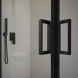 Box doccia 80x120 cm angolare scorrevole profili nero opaco vetro 6mm trasparente h185 | Tonga