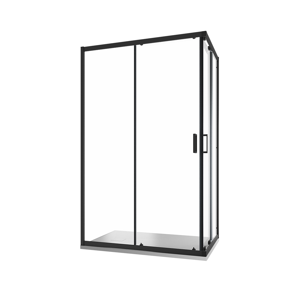 Box doccia 80x90 cm angolare scorrevole profili nero opaco vetro 6mm trasparente h185 | Tonga