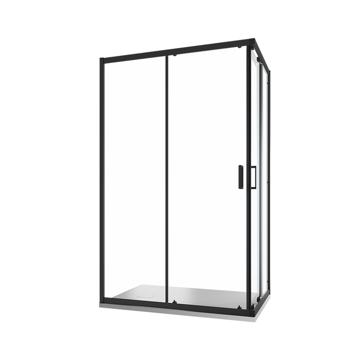 Box doccia 80x90 cm angolare scorrevole profili nero opaco vetro 6mm trasparente h185 | Tonga