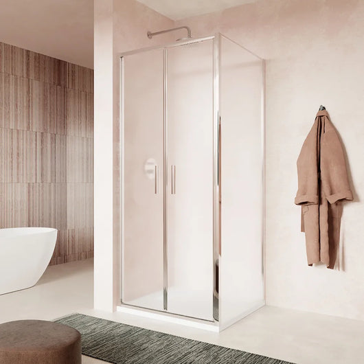 Box doccia slim 90x70cm con porta saloon e parete fissa profili cromati e vetro 6mm opaco h190| Portofino