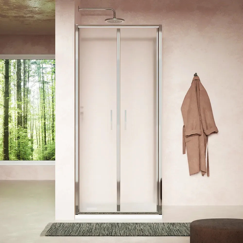 Box doccia slim 90x70cm con porta saloon e parete fissa profili cromati e vetro 6mm opaco h190| Portofino