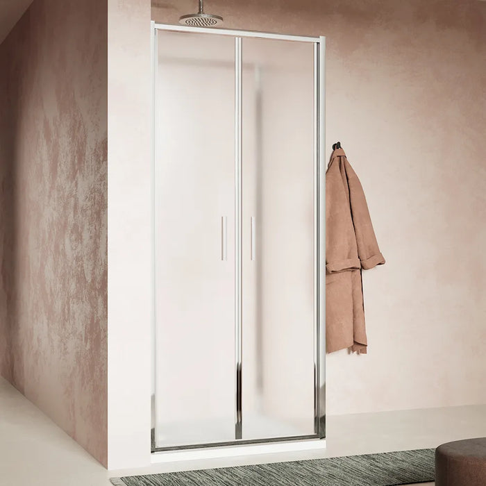 Box doccia slim 70x100cm con apertura saloon e parete fissa profili cromati e vetro 6mm opaco h190| Portofino