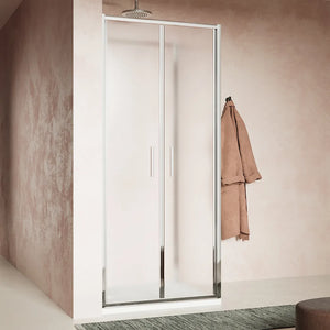 Box doccia slim 90x70cm con porta saloon e parete fissa profili cromati e vetro 6mm opaco h190| Portofino