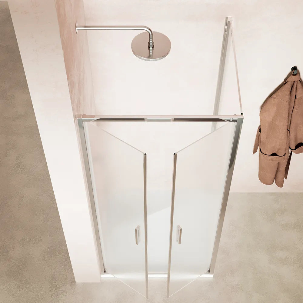 Box doccia slim 70x70cm con porta saloon e parete fissa profili cromati e vetro 6mm opaco h190| Portofino