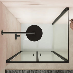 Box doccia slim 80x70cm con porta saloon e parete fissa profili nero opaco e vetro 6mm trasparente h190| Portofino