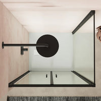 Box doccia slim 90x80cm con porta saloon e parete fissa profili nero opaco e vetro 6mm trasparente h190| Portofino