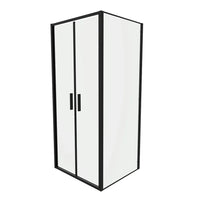 Box doccia slim 80x70cm con porta saloon e parete fissa profili nero opaco e vetro 6mm trasparente h190| Portofino