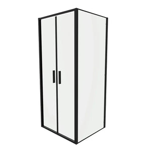 Box doccia slim 80x70cm con porta saloon e parete fissa profili nero opaco e vetro 6mm trasparente h190| Portofino